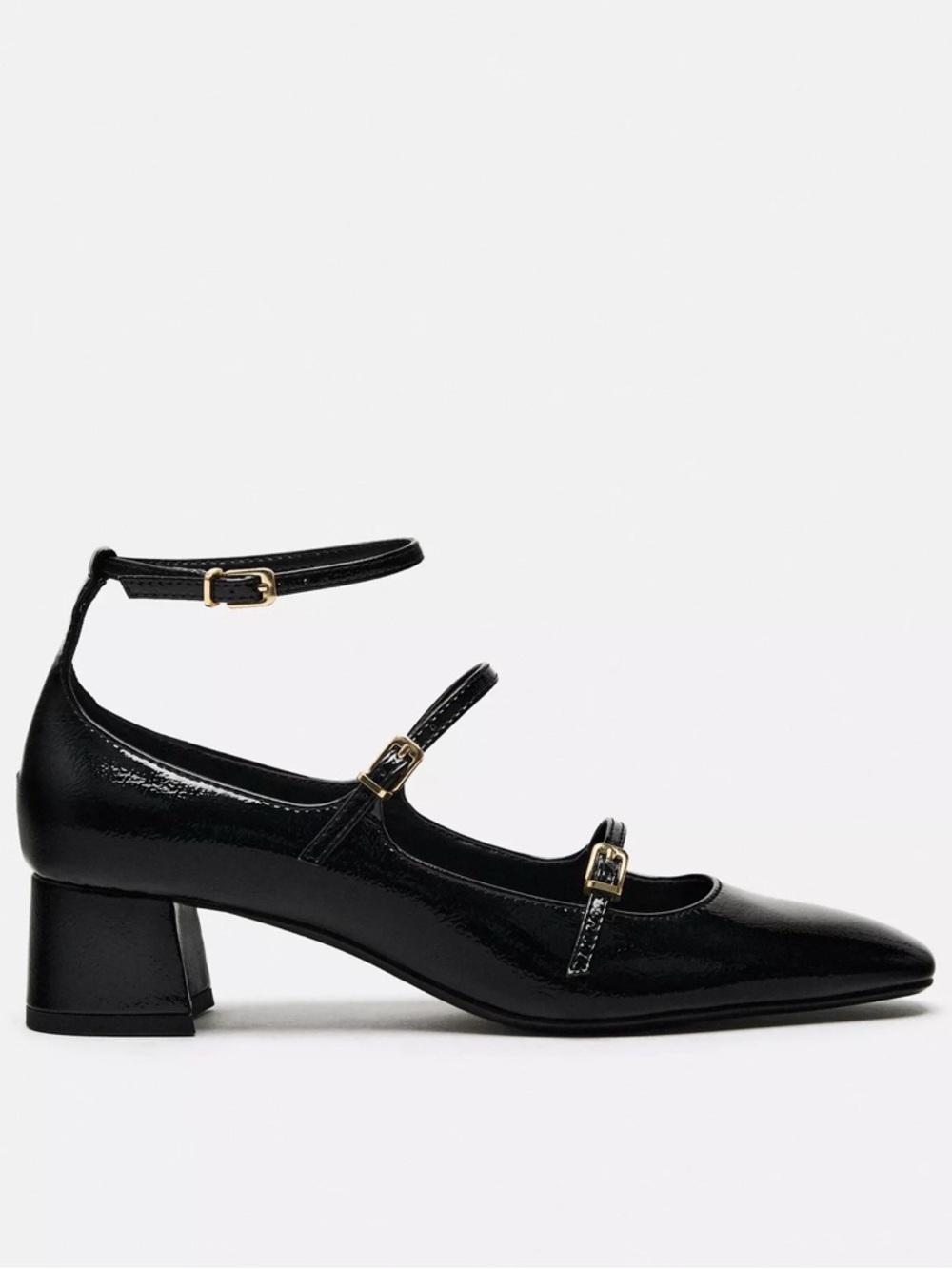 Zara Black Strappy Mary Janes Block Heel